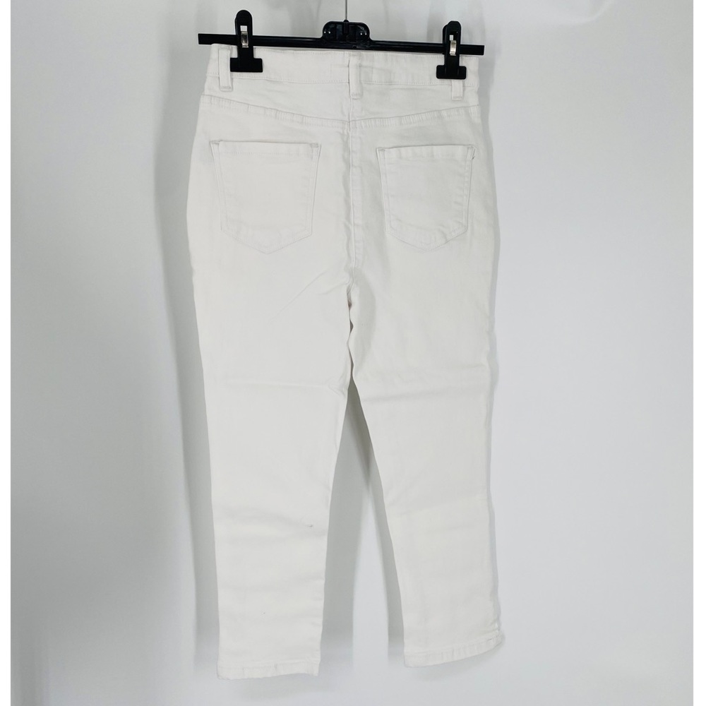White High Waist Split Hem Skinny Capri Jeans Denim Pants - Picture 13 of 14